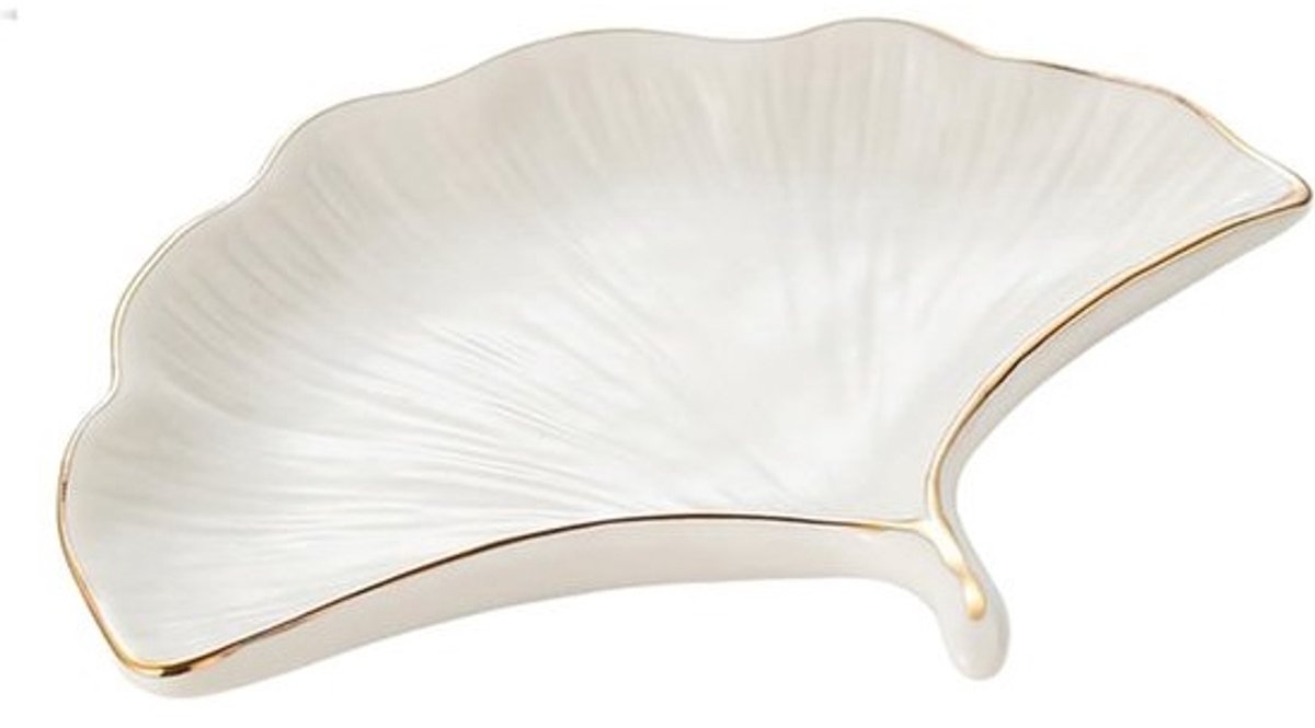 Sieradendoosje - Decoratieve schaal - Sleutels opbergen - Veervorm design - 13x11 cm - Wit