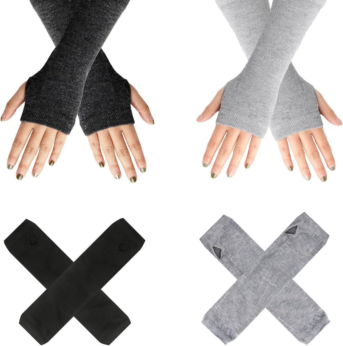Warmte en Comfort: 2 Paar Lange Armwarmers - Thermische Vingerloze Handschoenen voor Buitenactiviteiten en Dagelijks Gebruik, Ideaal voor Winterse Koudere Temperaturen