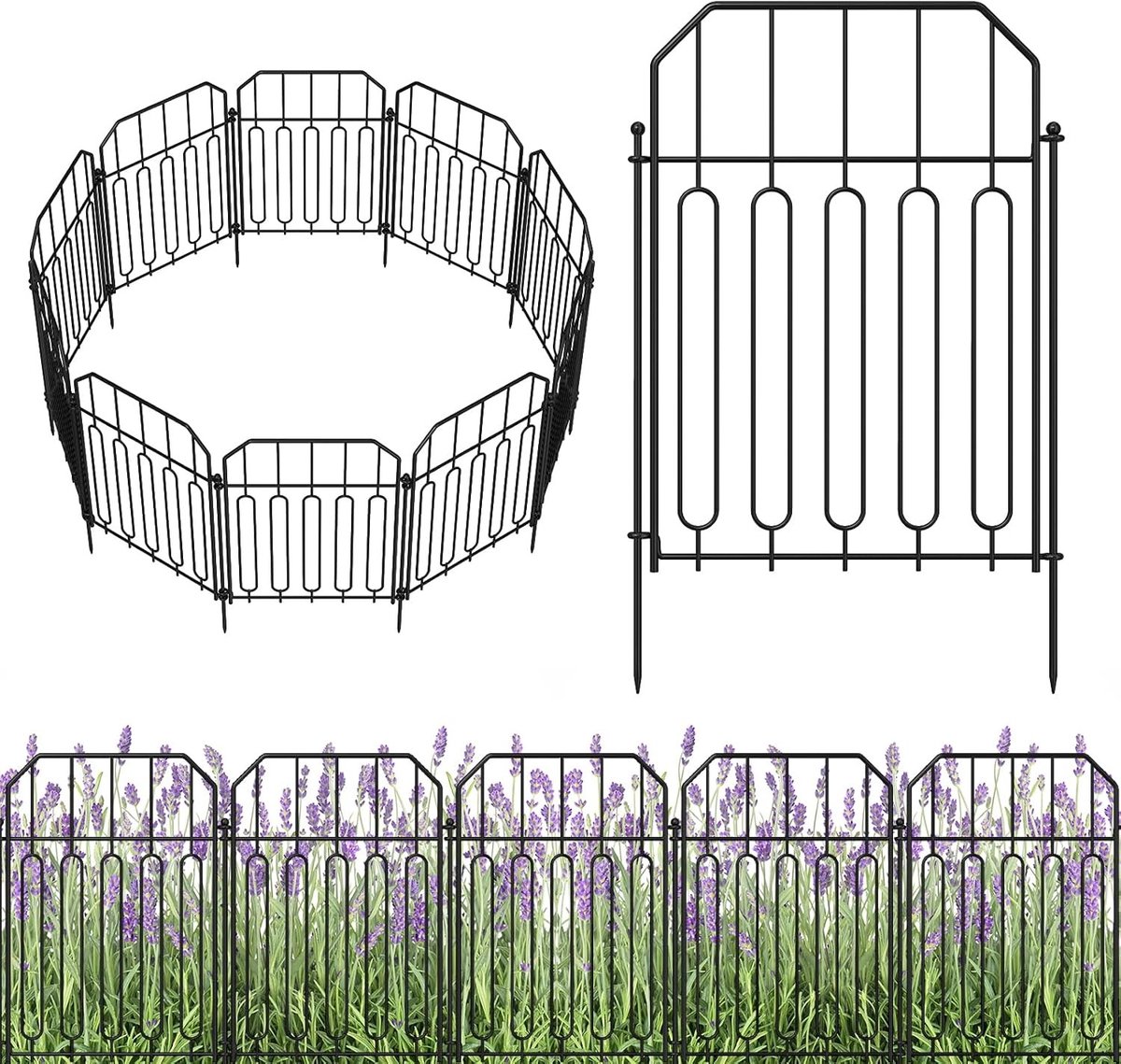 Tijdelijke Dierenhekken Set van 19 Stuks, Decoratieve Metalen Tuinhekken voor Buiten, Ideaal voor Grasland en Patio, 31cm (B) x 41cm (H)