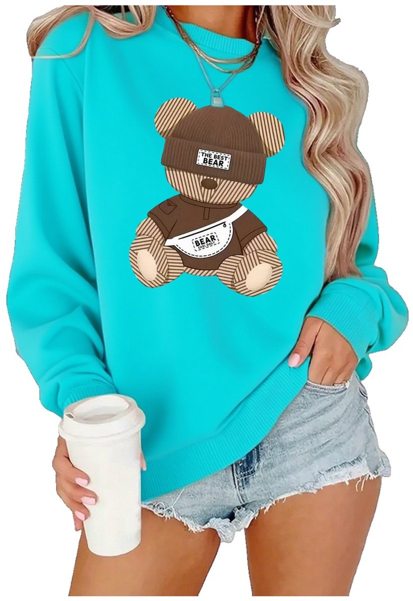 Currero Sweater Dames Sweaters Sweatshirt Hoodie Warme Trui Pullover Jumper Crewneck Vest Cyaan Turquoise