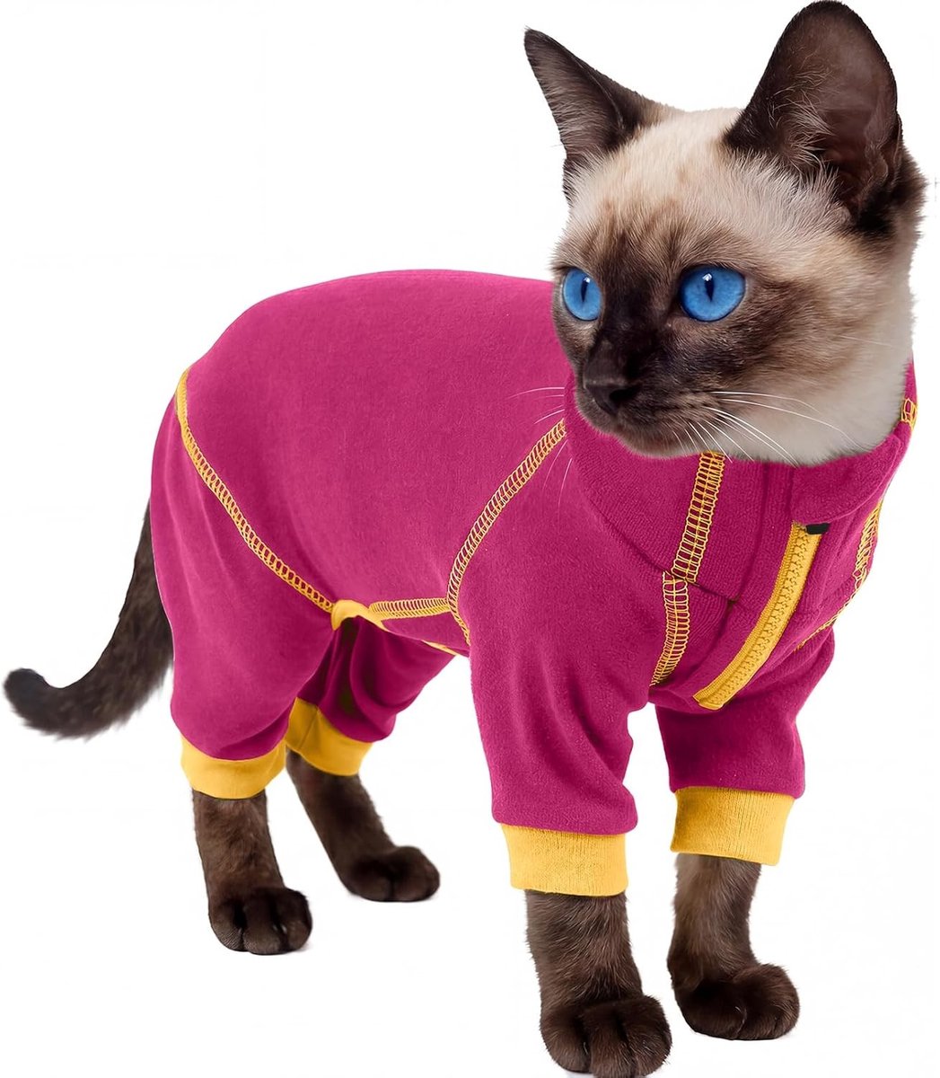 Jumpsuit voor katten, postoperatie onesie met volledige lichaamsbedekking, voorkomt krabben en likken, ideaal voor vrouwelijke katten (rozerood, S)