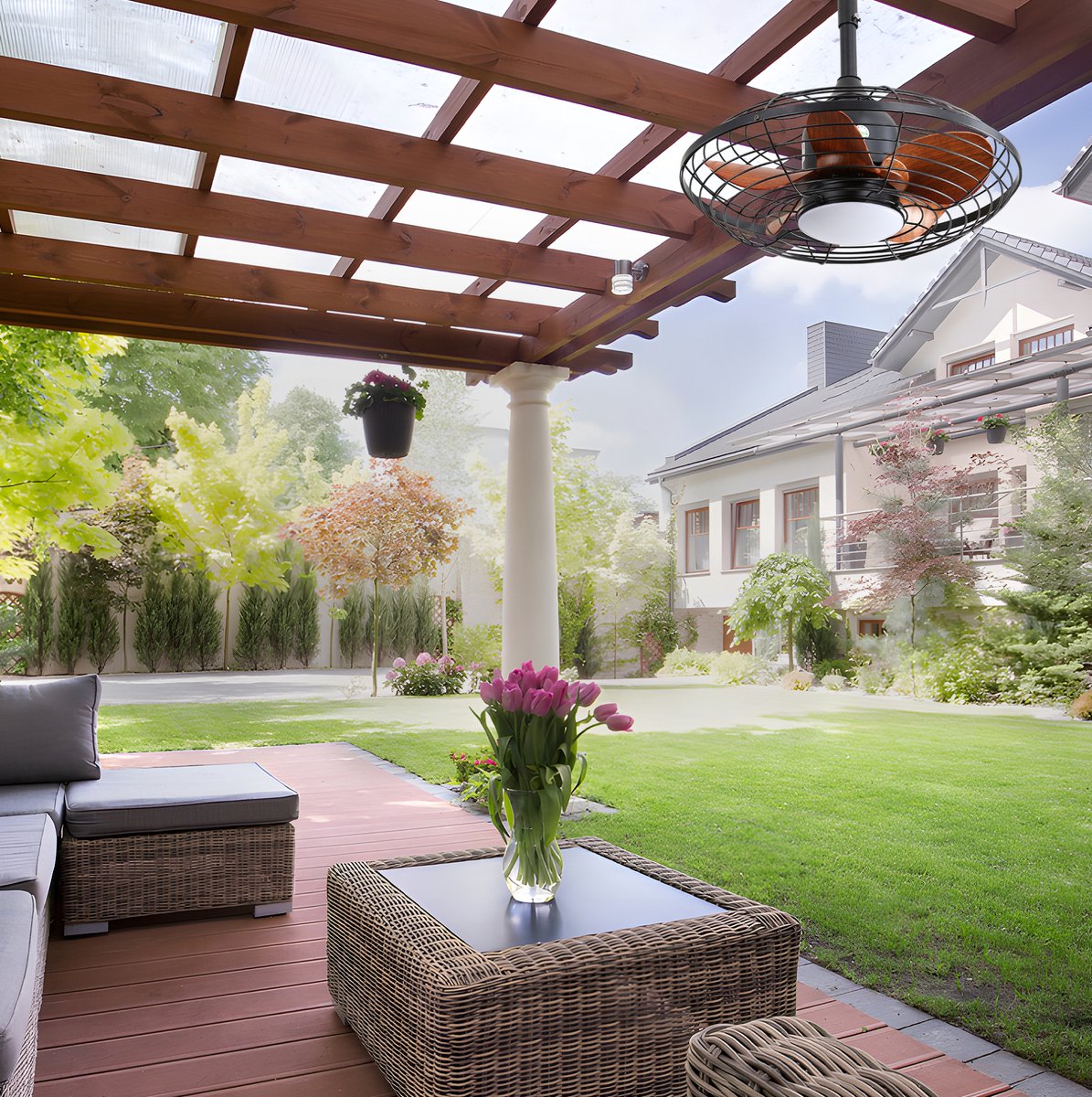 Plafondventilator Met Ledverlichting En Omkeerfunctie 51 Cm Abs En Staal Zwart Voor Binnen En Buiten Op Terras En Onder Pergola