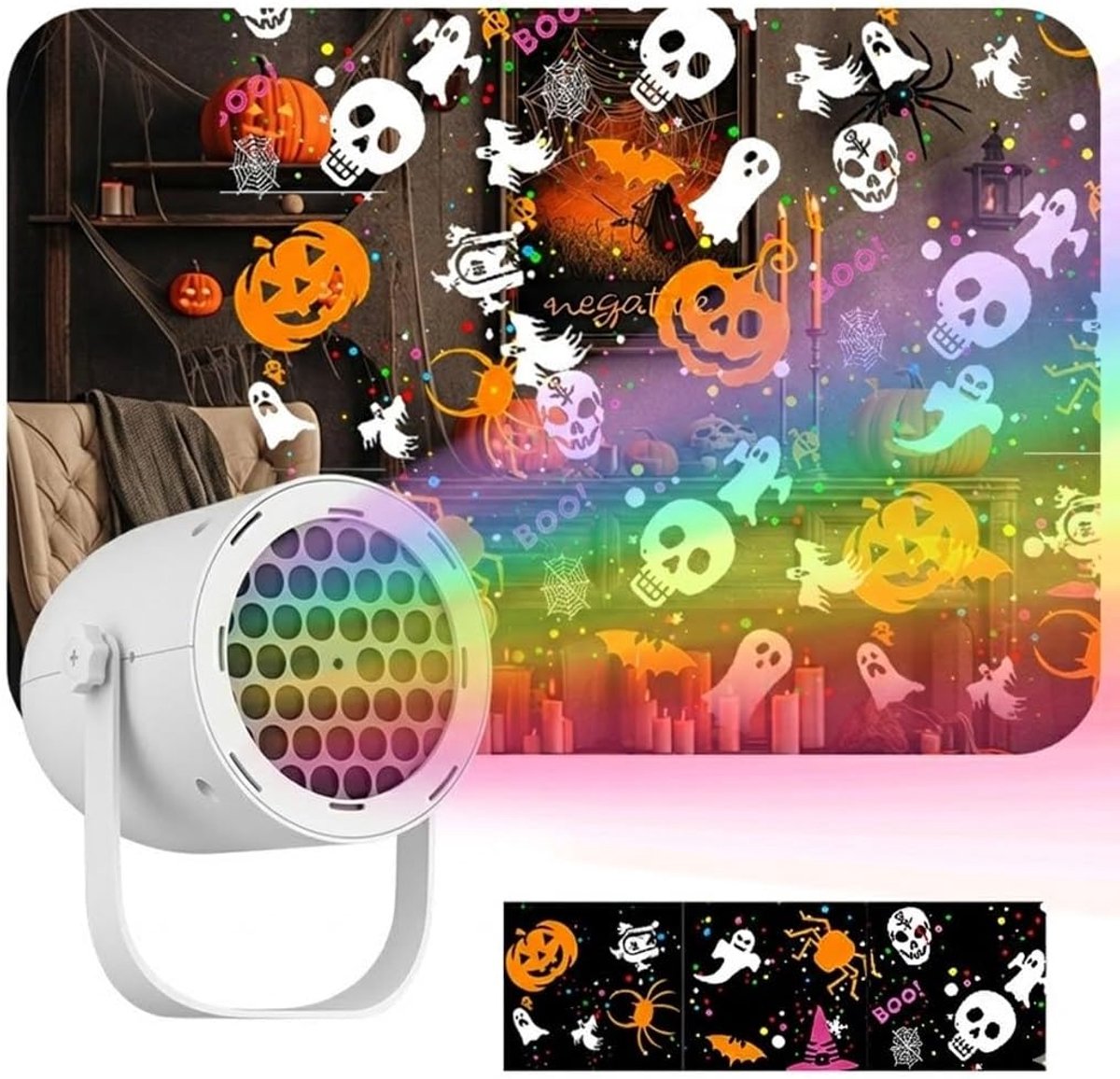 Halloween decoratie - Halloween projector-Halloween verlichting - Lde Halloweenprojector - Hd projectorlamp - Usb gevoede mini projector - Voor binnen en buiten (woonkamer slaapkamer feest) - Wit