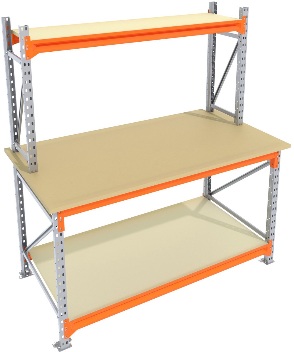 Werkbank of Inpaktafel vast GALVA 135centimeterx85centimeter - 2 niveaus (1 opbouw, multiplex)