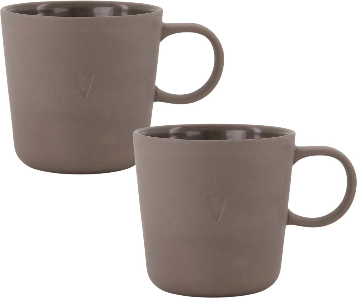 Zusss Set Van 2 Koffiemokken Met Oor Hartje - Keramieken Mokken - Bruin - 230Ml Keramiek Bruin