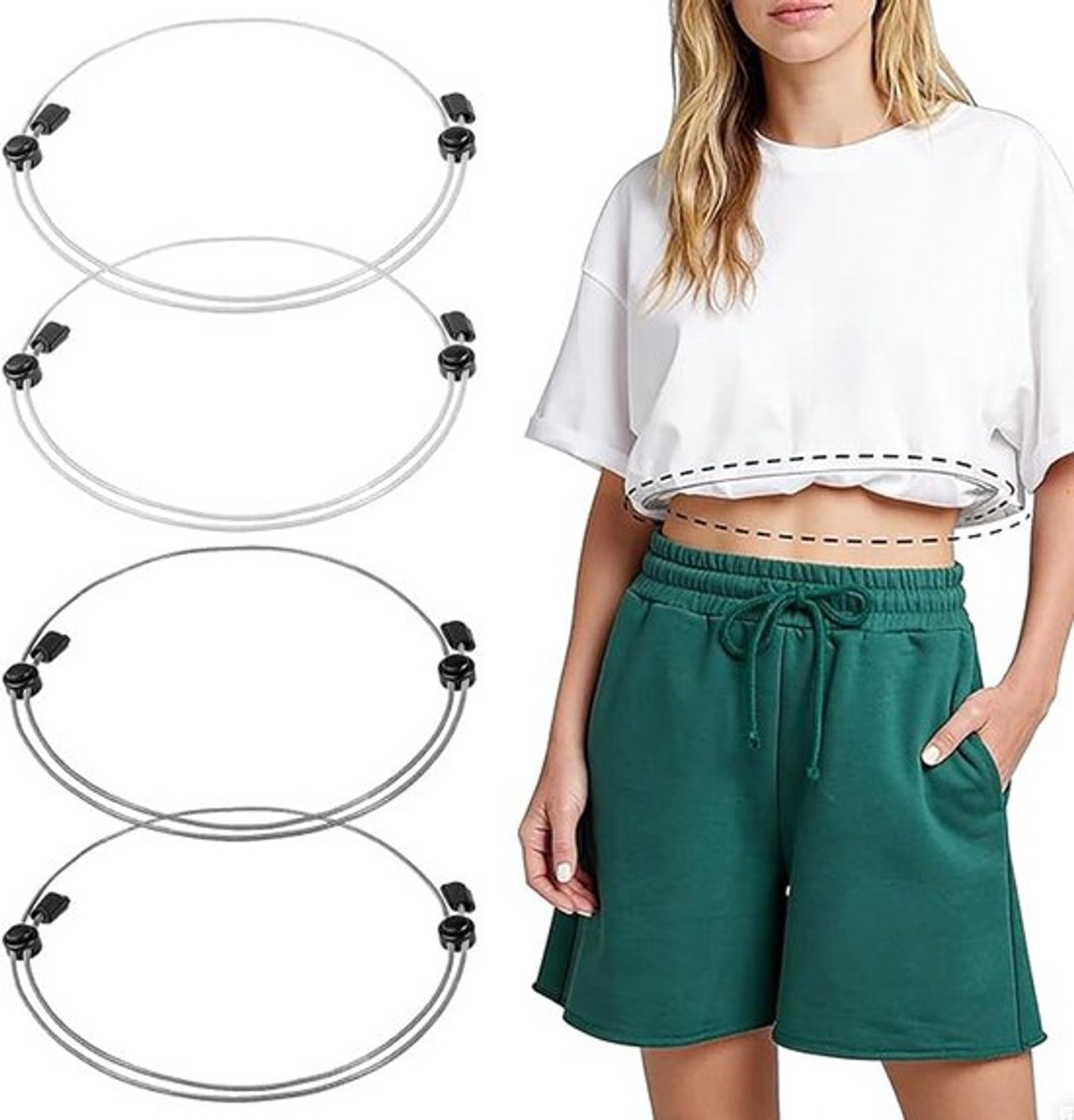 Set van 4 verstelbare elastische crop tuck banden 110x1cm, handige shirt tuck band voor vrouwen