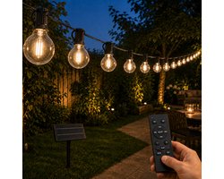 Iplux® Venice - Solar Lichtsnoer - 30 LED lampen - 10 meter - Afstandsbediening - Hoge kwaliteit - Draadloos - IP65 Waterproof - USB - Krachtig Zonnepaneel