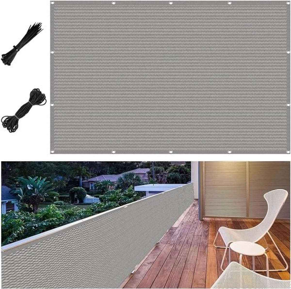 Balkon Privacy Scherm Lichtgrijs 55x395 cm Inkijk- en Windbescherming met Bevestigingsmateriaal