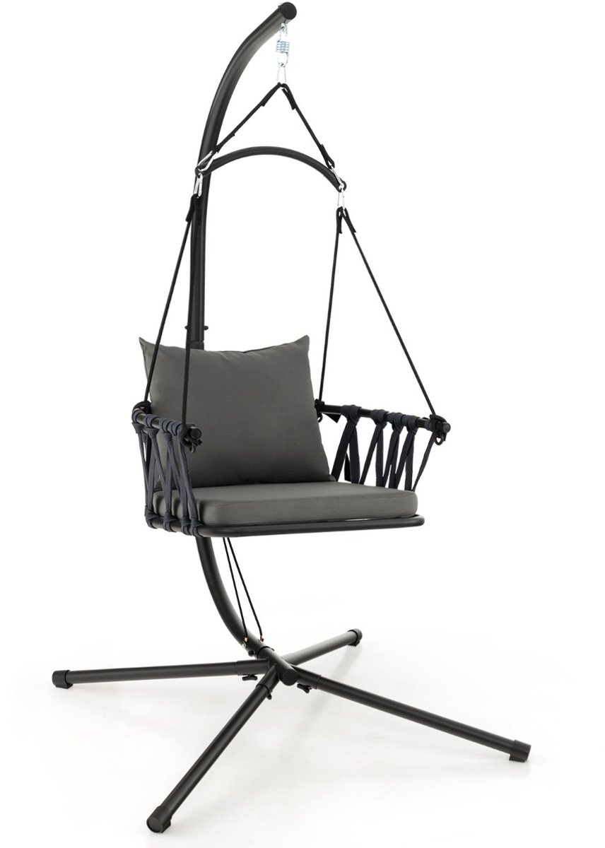 SureDeal® - Tuinmeubel - Hangende Schommelstoel - Standaard Comfortabele Zit - Rugkussens Roestvrij Metalen - 106x100x197 cm - Grijs
