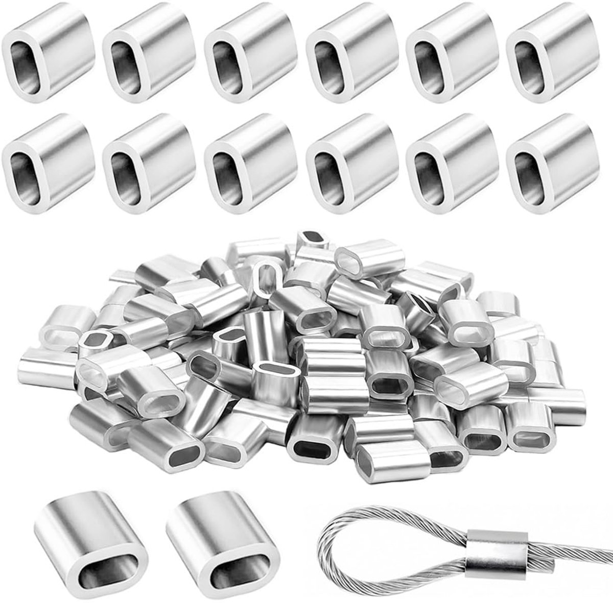 200 Stuks Aluminium Krimp Mouwen - Binnendiameter 1.8mm - Persklem voor staalkabel - Klemhuls - Kabelklem - Persklem van aluminium - Staalkabelklem - Aluminium hulzen - Ovaal Profiel - Voor Vissen, Ambachten, Sieraden