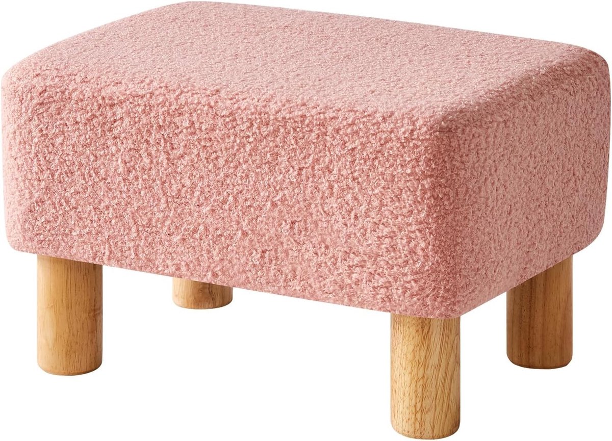 Rectangulaire Poef met Teddy Velours Bekleding en Houten Poten - Zitbank, Schoenenwissel Kruk voor Woonkamer en Slaapkamer - 40 x 29 x 25 cm, Comfortabel en Stijlvol Meubel
