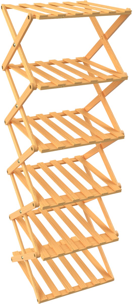 PIPIPOXER Schoenenrek 6 Lagen - opvouwbaar - schoenenkast - Schoenenkast bamboe - 25 x25 x 105cm - Opbergrek - opvouwbaar - naturel