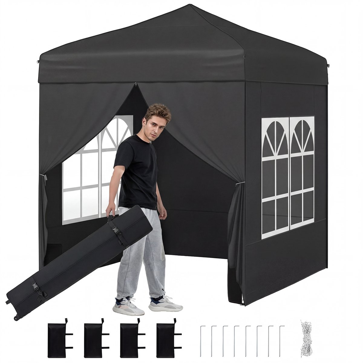 SureDeal® - Partytent - Pop Paviljoen Opvouwbare - Afneembare Zijwanden Doorzichtige - 194x194x236 cm - Donkerbruin