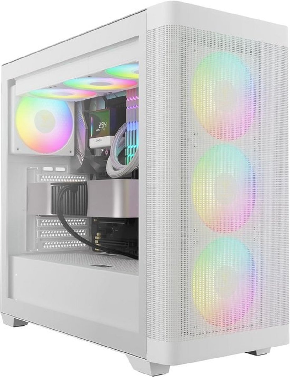 Mid Tower PC Behuizing Wit met Uitstekende Airflow, 4x ARGB PWM Fans en Type-C