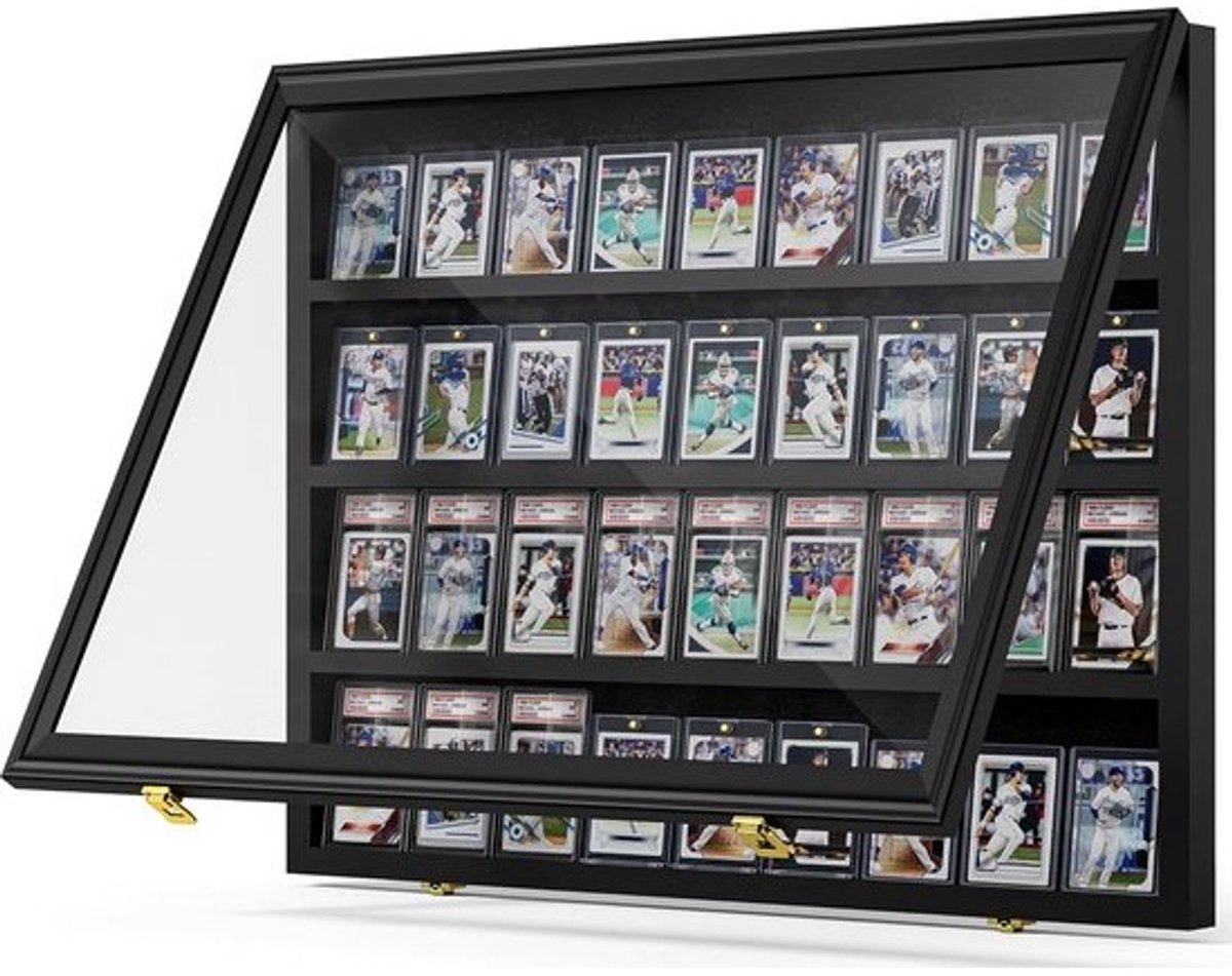 Grote Zwarte Baseball Kaarten Vitrine voor Gegradeerde Sportkaarten | UV-Bescherming