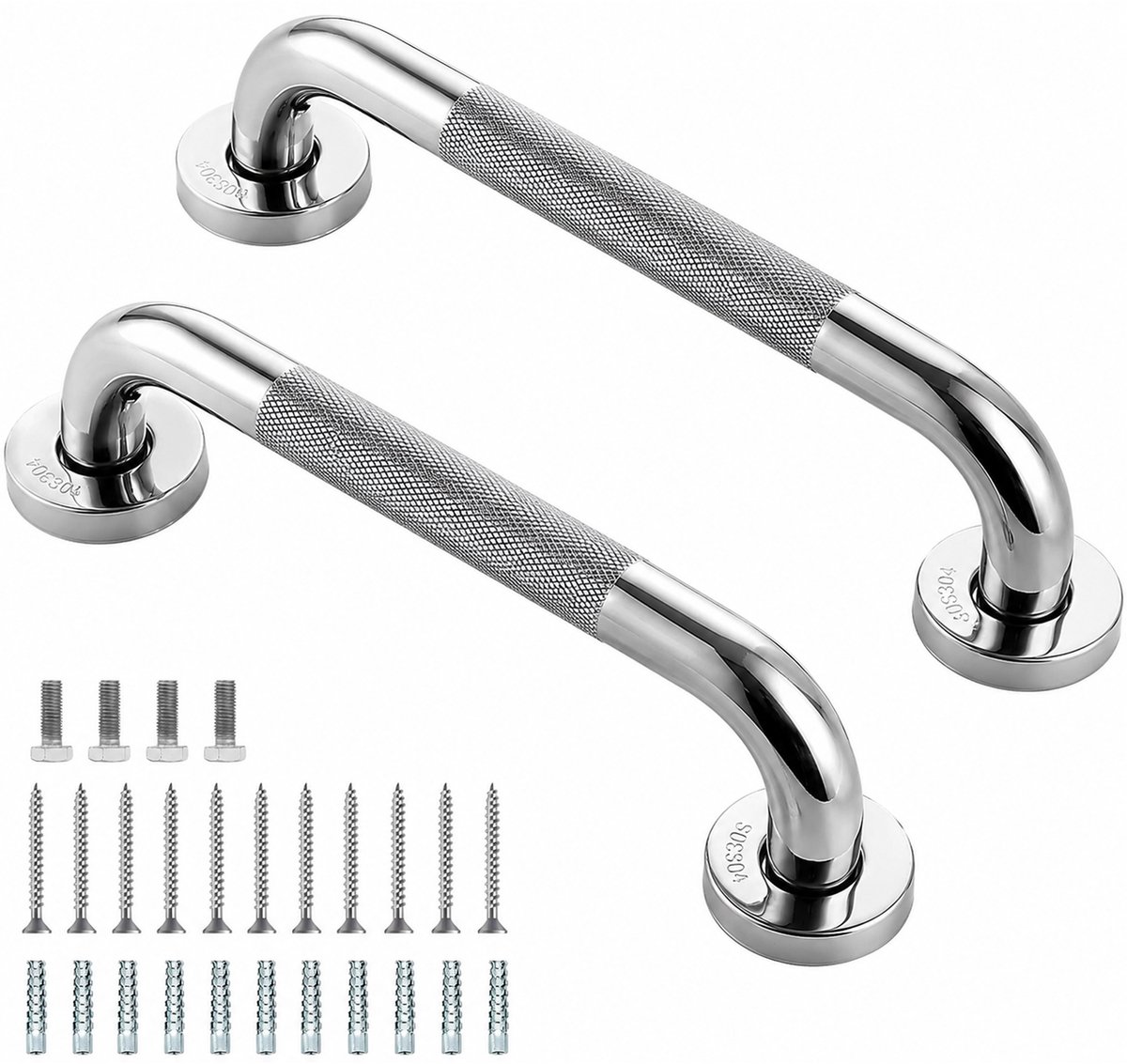 Douchebeugels - 30 cm - Antislipgreep - Zilverkleurig - 2 stuks