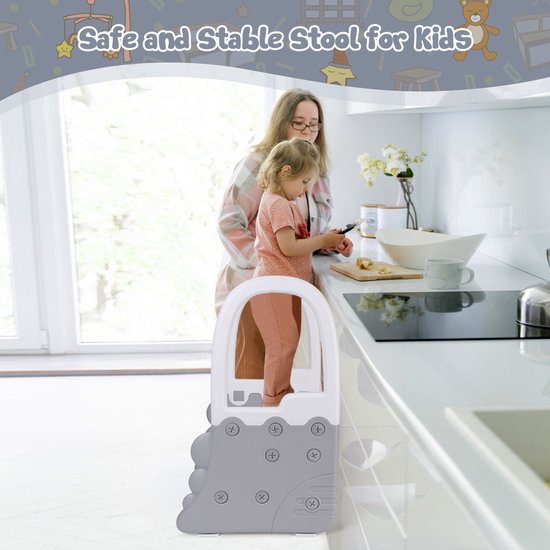 Kinderopstapje - met armleuningen - antislip - stevige constructie - keukenhulp/toilethulp - geschikt voor zindelijkheidstraining, badkamer en wastafel 41,6 x 41,1 cm. — afbeelding 3