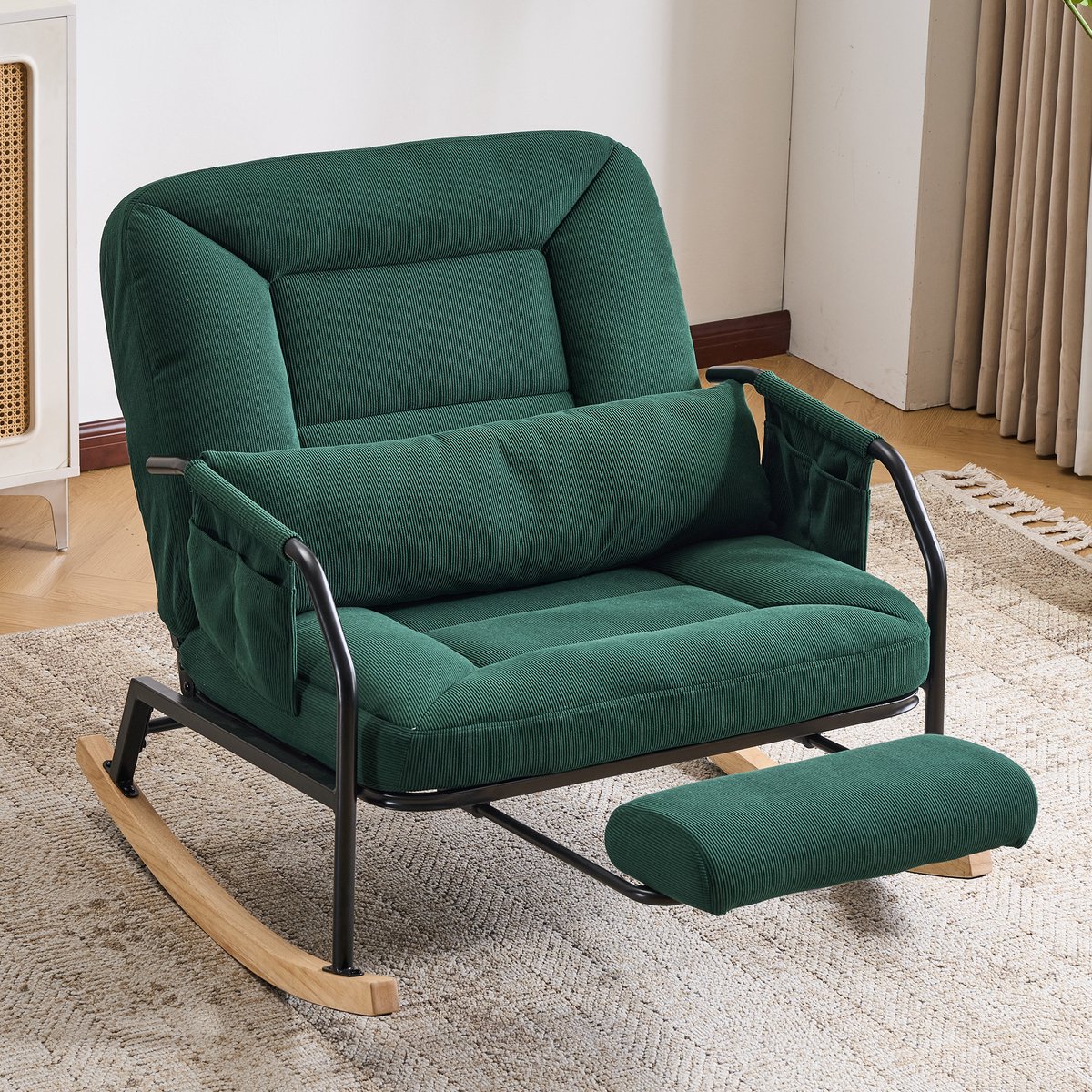 Luxe Schommelstoel - Relaxfauteuil met Verstelbare Rugleuning 100°–160° - Uitschuifbare Voetensteun - Extra Brede en Diepe Zitting - Comfortabele Ribfluwelen Fauteuil voor Woonkamer en Slaapkamer