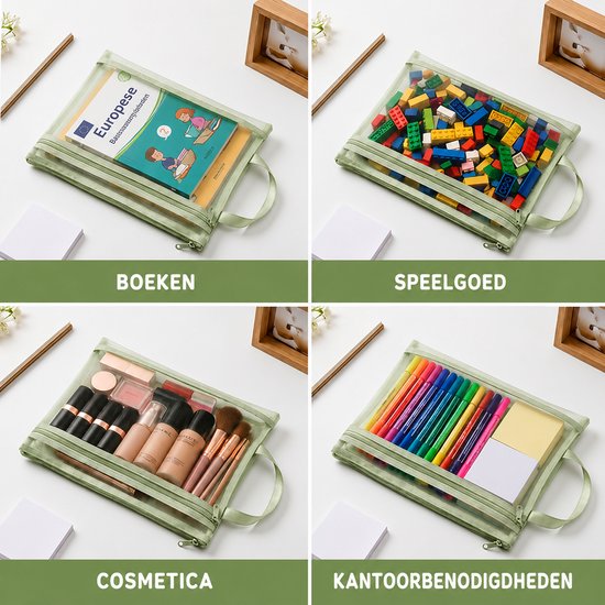 Kaiyaya - 10 Stuks Opbergtas - A4 Opbergzakken Met Rits - Dubbel Vak Transparant Mesh - Voor Speelgoed & Documenten - 10 Stuks — afbeelding 5