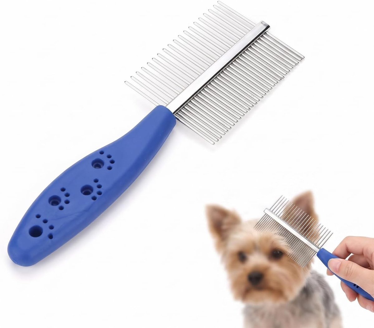 Honden- en kattenkam voor lang haar met afgeronde dubbelzijdige roestvrijstalen tanden, ideaal voor klitten en dode haren verwijderen, verzorging en hygiëne