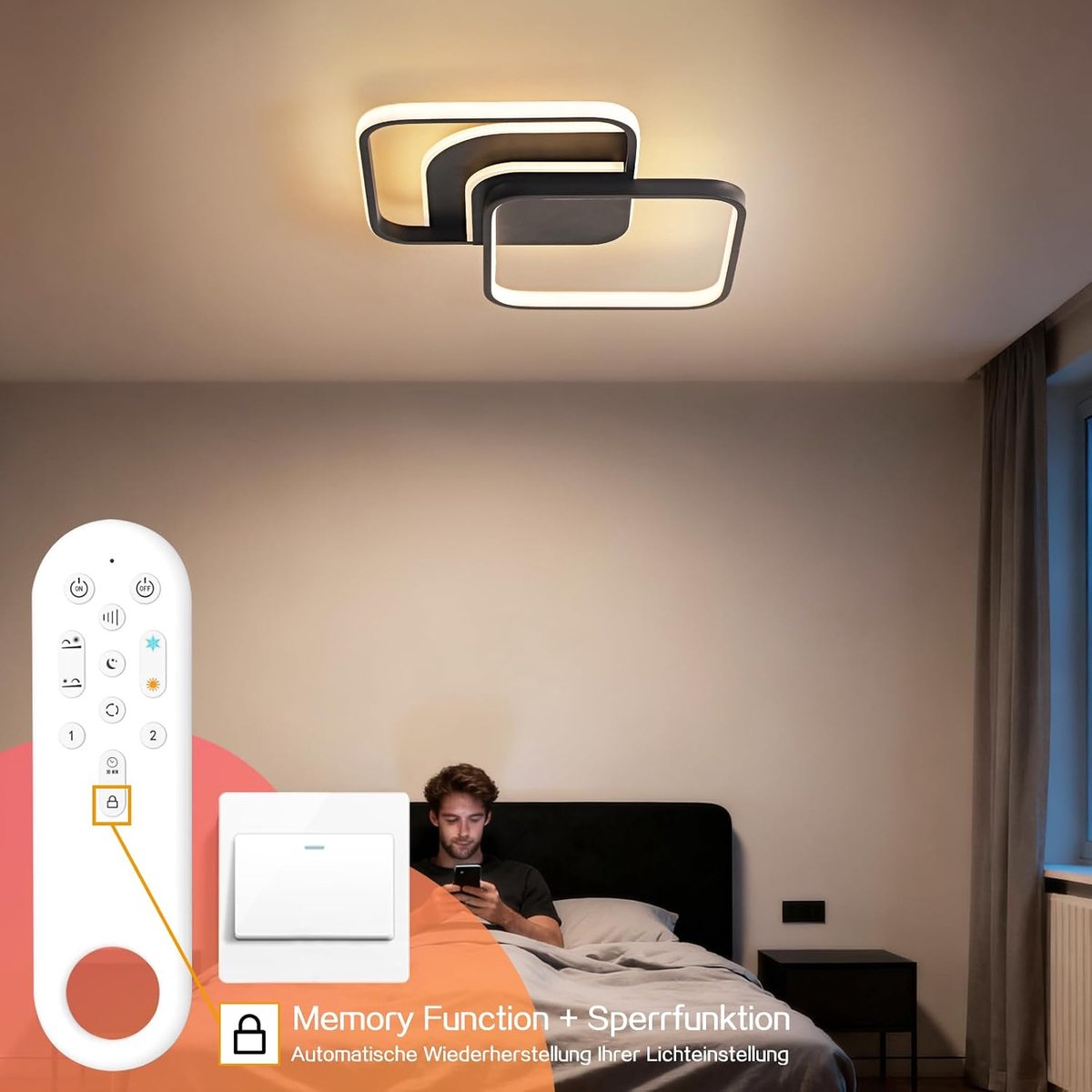 Amdelne - Luxe Plafondlamp - 2 LED Ringen Plafondlampen - Dimbaar 3 staps - 3000K-6500K - 5600LM - 45W - Plafonniere - Plafond lamp - Woonkamer Slaapkamer of Kinderkamer - Zwart