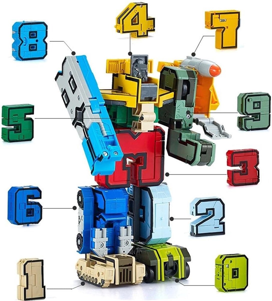 Transformeerbaar robotspeelgoed, robotbouwstenen, cijferrobots die in elkaar grijpen (transformatieset), robotpuzzelblokken, educatief robotcadeau voor jongens