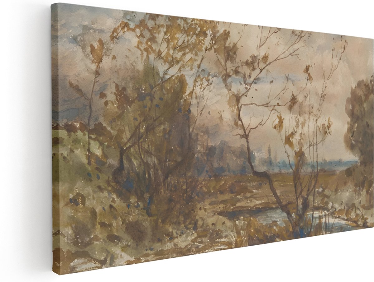 Artaza Canvas Schilderij Landschap - 140x70 cm - Groot - Wanddecoratie Herfst Bos - Muurdecoratie Natuur - Schilderijen Op Canvas Aquarel