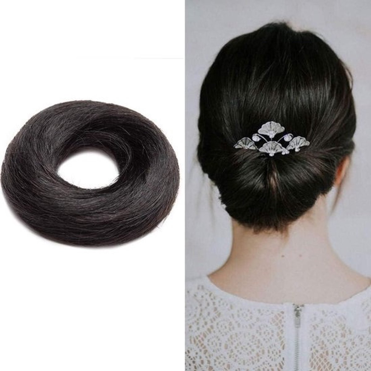Haarelastiek voor knot - 100% Remy-haar - Haarstukje met echt haar - Opgestoken kapsels - 17 gram - 01# Ravenzwart