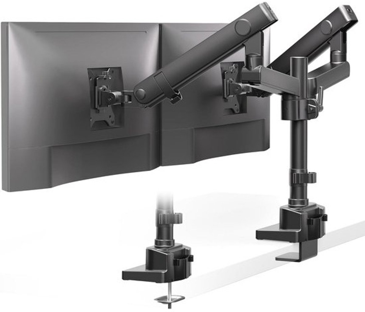 Dubbele Monitorhouder voor 2 Schermen van 17 tot 35 Inch - Verstelbare Aluminium Gasveren Tafelhouder met Kantel- en Zwenkfunctionaliteit
