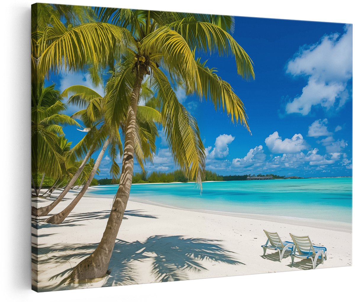 Artaza Canvas Schilderij Strand met Palmbomen - Landschap - 150x100 cm - Groot - Wanddecoratie Woonkamer - Schilderijen - Muurdecoratie