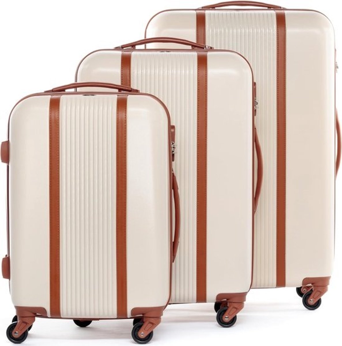 Luxe Hardcase Koffer Set 3-Delig Lichtgewicht Trolley Beige Bruin