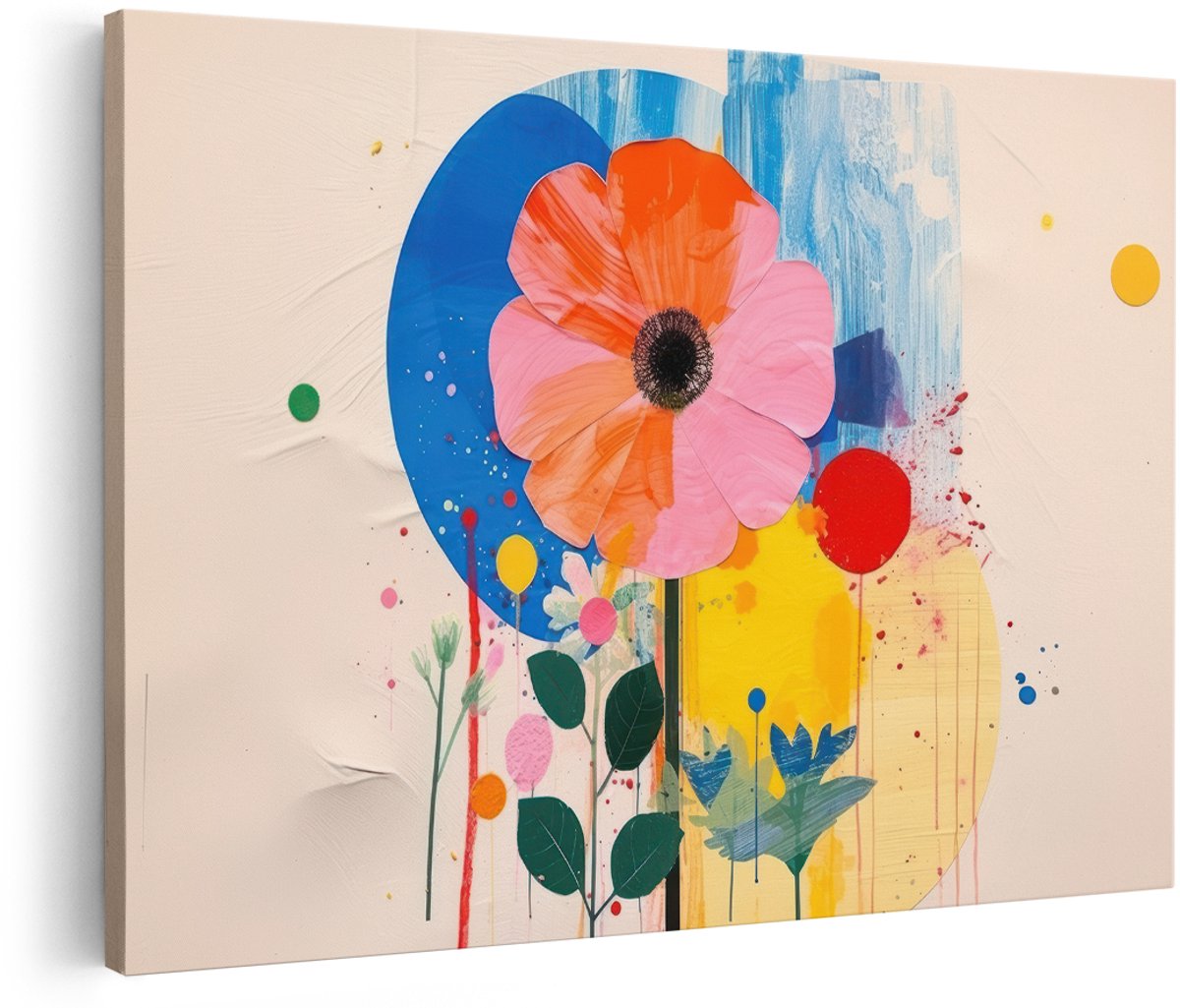 Artaza Canvas Schilderij Abstracte Bloemen - 150x100 cm - Groot - Wanddecoratie Modern - Muurdecoratie Geometrisch - Schilderijen Op Canvas Bloemen