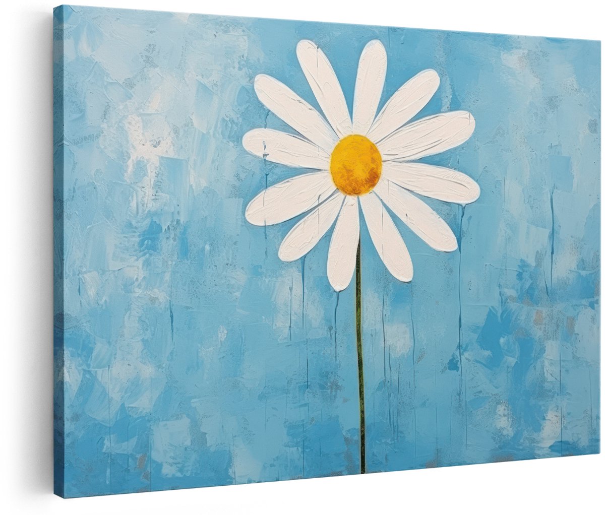 Artaza Canvas Schilderij Margriet - 150x100 cm - Groot - Wanddecoratie Bloemen - Muurdecoratie Natuur - Decoratie Woonkamer - Blauw