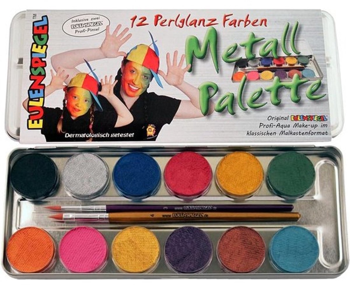 Make-up palet met 12 parelglans kleuren in metalen etui
