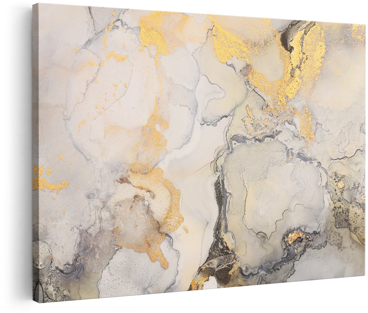 Artaza Canvas Schilderij Abstracte Kunst - Zwart Grijs Goud - 150x100 cm - Groot - Foto Op Canvas - Wanddecoratie Woonkamer