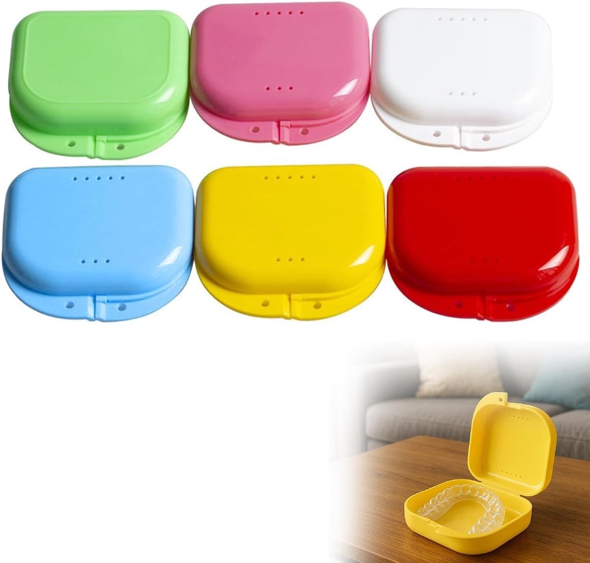 Beugeldoos voor Tandprotheses - Groen - 8 x 8 x 2,3 cm - Duurzaam en Hygiënisch - Voor Kunstgebitten en Orthodontische Apparatuur