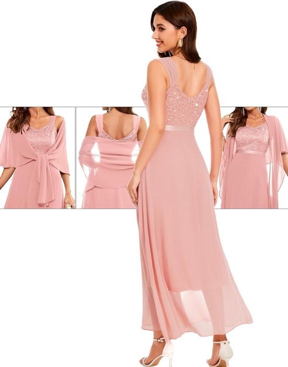 Elegante Tweedelige Pailletten Avondjurk met Stola voor Bruiloft en Feest