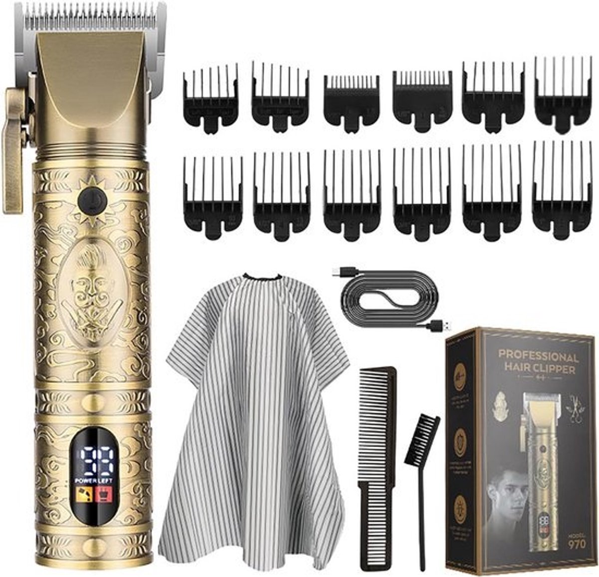 Draadloze tondeuse voor mannen - USB-oplaadbaar - tot 90 minuten gebruikstijd - inclusief 10 kammetjes
