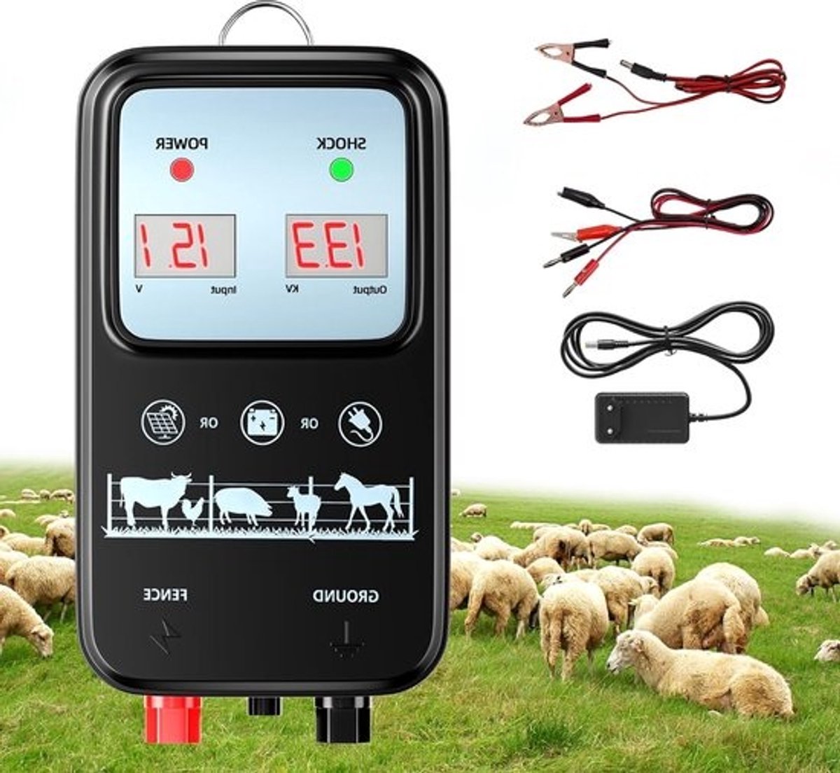 Schrikdraadapparaat 12V 2 Joule Solar voor Paarden Koeien Geiten - Weideomheining