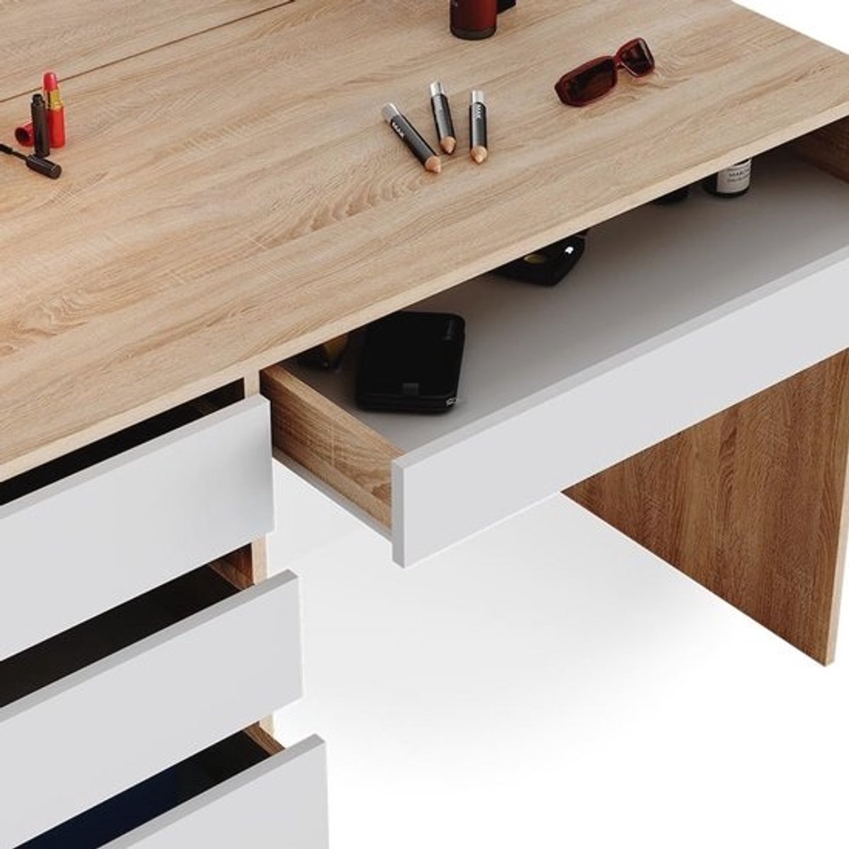 Moderne Make-uptafel met Kruk - 120 cm in Sonoma/Wit