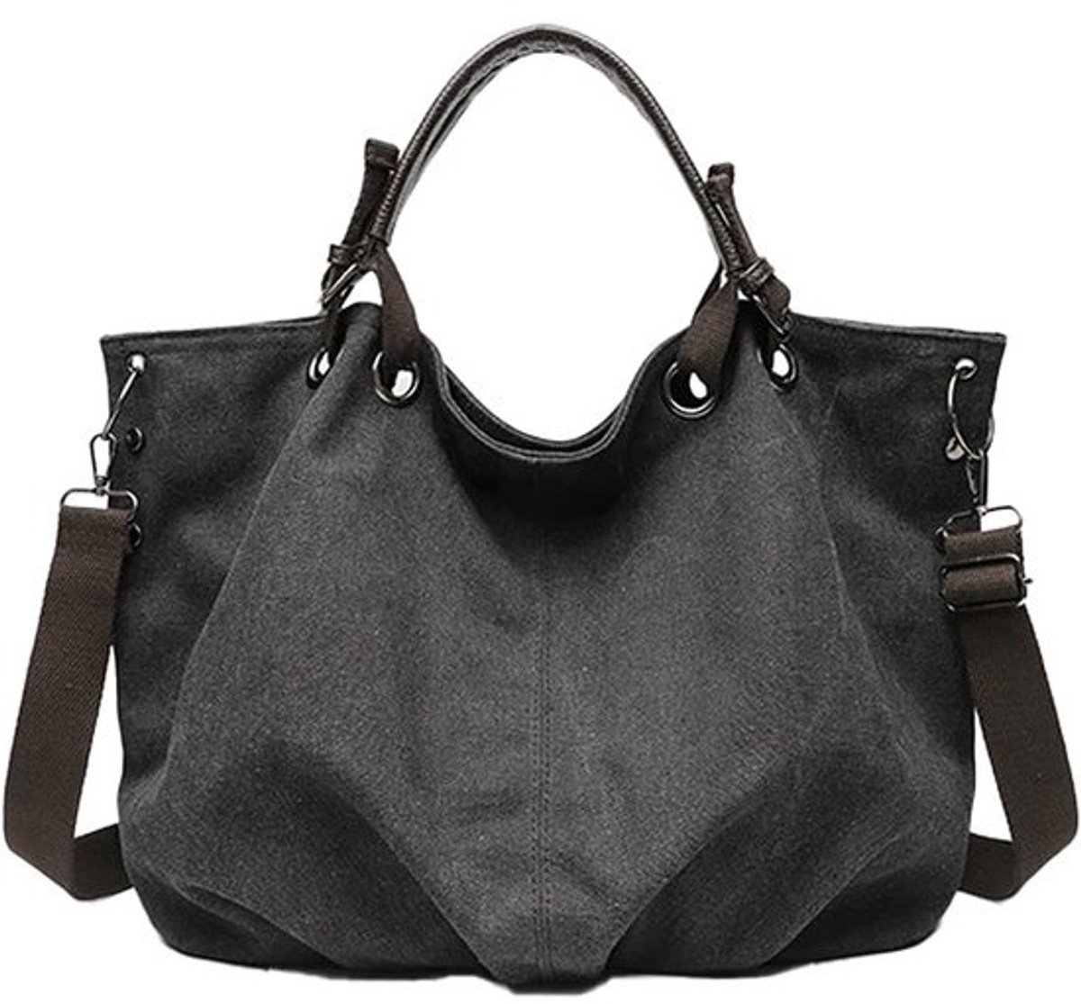 Grote Canvas Shopper Dames Tas met Vakken - Schoudertas & Handtas voor Laptop 17 inch