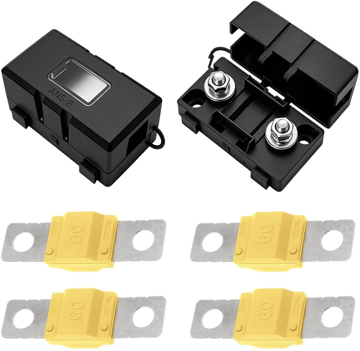2 x Fusehouders en 4 x 60A Midi Fuses voor Hoge Stroom, Beschermde Auto Fusehouder voor Auto, Vrachtwagen, Caravan en Boot