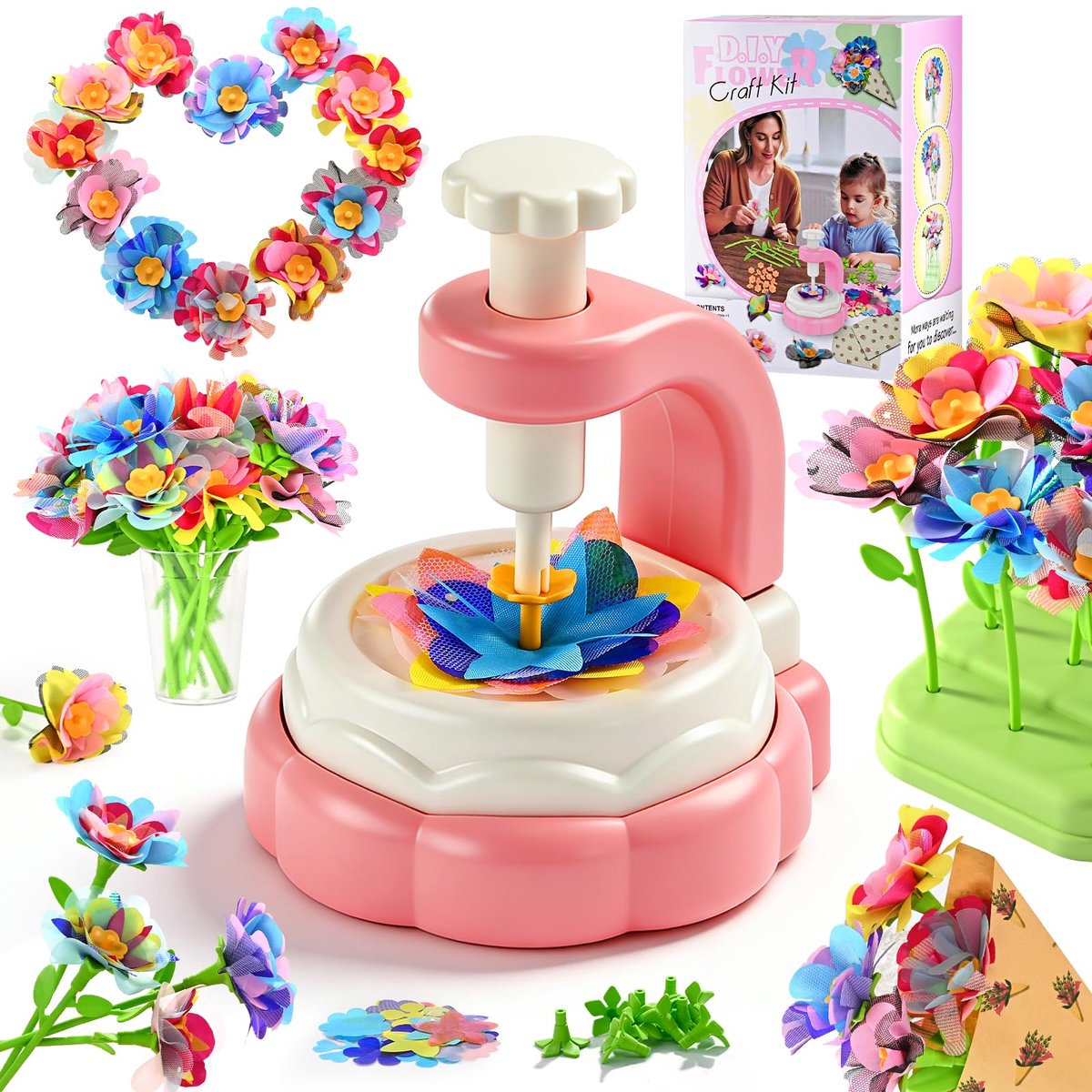 VONKELIOS®Knutselpakketten, bloemenknutselpakket, bloemenpers voor kinderen, creatief verjaardagscadeau, cadeaus voor meisjes van 3-12 jaar, doe-het-zelfpakket bloementuin, ADHD-speelgoed, cadeau voor ouder en kind ter bevordering