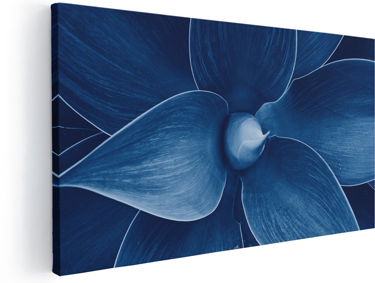 Artaza Canvas Schilderij Blauwe Agave Plant - Bloem - 180x90 cm - Groot - Wanddecoratie Woonkamer - Schilderijen - Muurdecoratie