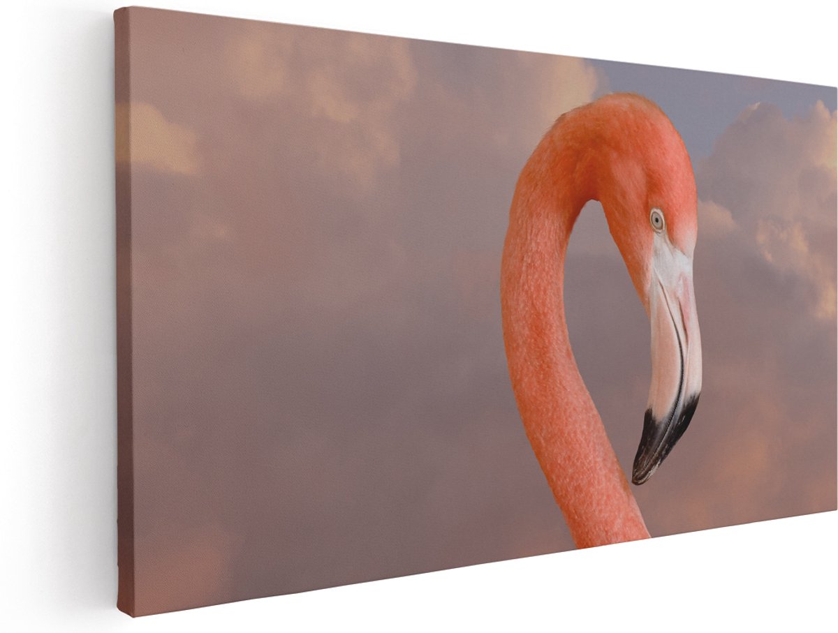 Artaza Canvas Schilderij Roze Flamingo in de Wolken - 180x90 cm - Groot - Wanddecoratie Woonkamer - Schilderijen - Muurdecoratie