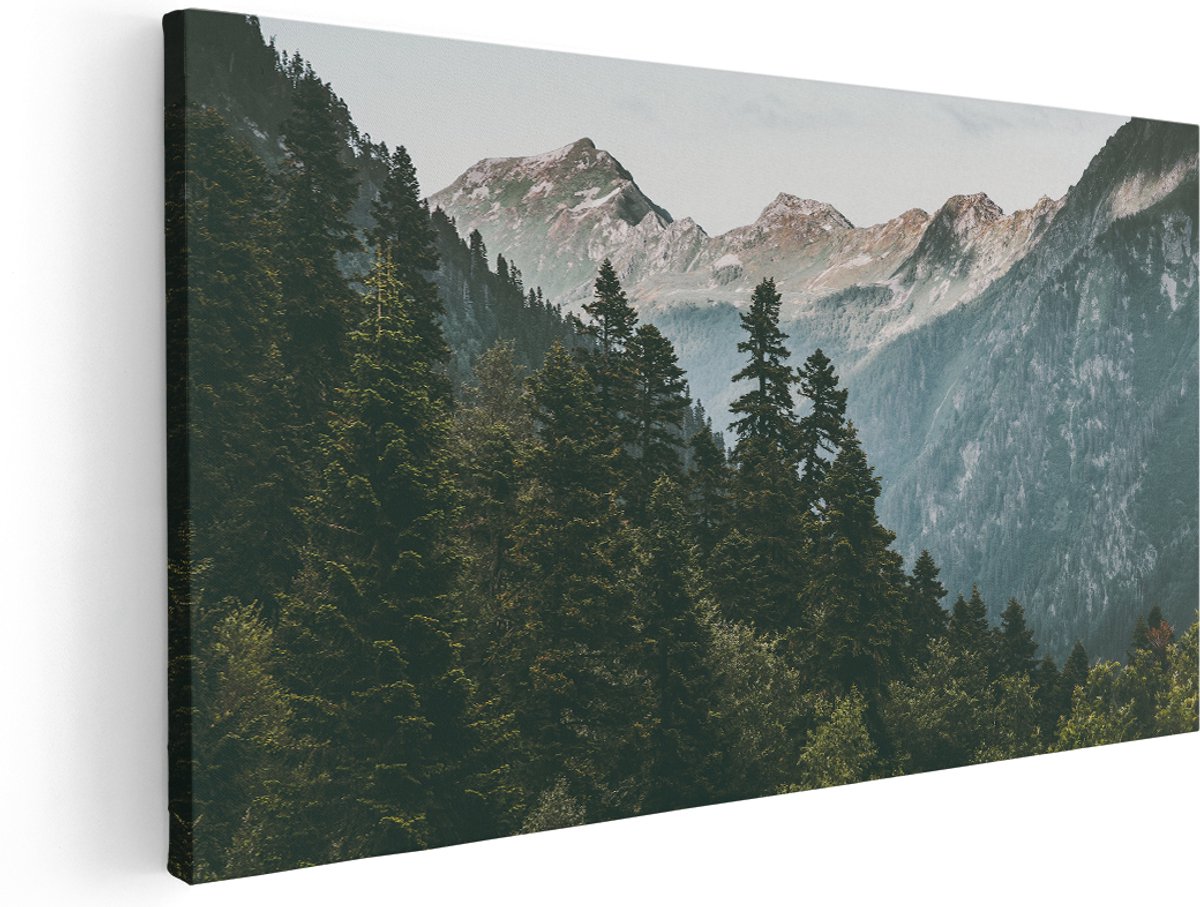 Artaza Canvas Schilderij Bos Met Bomen In De Bergen - 180x90 cm - Groot - Wanddecoratie Woonkamer - Schilderijen - Muurdecoratie