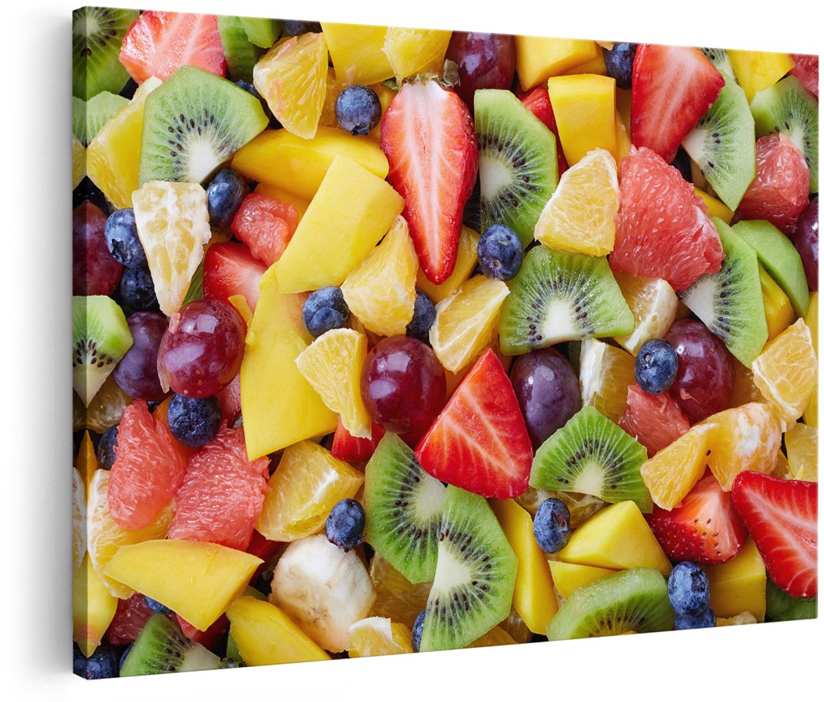Artaza Canvas Schilderij Diverse Kleurrijke Fruit Achtergrond - 180x120 cm - Groot - Foto Op Canvas - Wanddecoratie Woonkamer