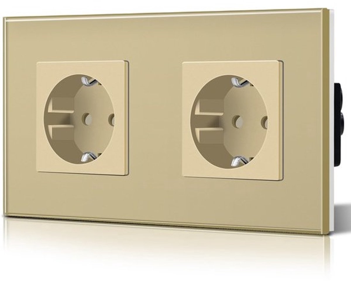 SnelShoppen - BSEED Schuko Stopcontact 2-voudig EU-standaard Dubbel Stopcontact Wandcontactdoos Kristalglas Plaat 16 ampère 250 V Verlengstopcontacten