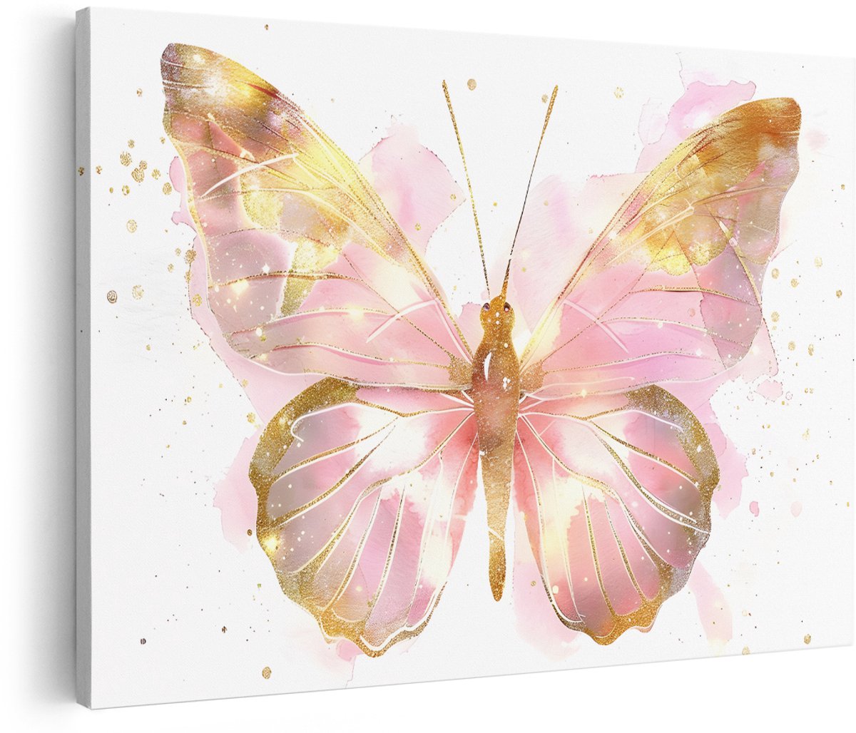 Artaza Canvas Schilderij Vlinder - 180x120 cm - Groot - Wanddecoratie Goud - Muurdecoratie Meisjeskamer - Decoratie Vlinders - Roze