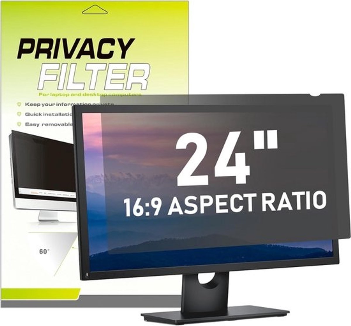 24 inch Privacyschermfilter Universeel voor Monitor - Anti-Spion, Anti-Kras en Anti-Verblinding